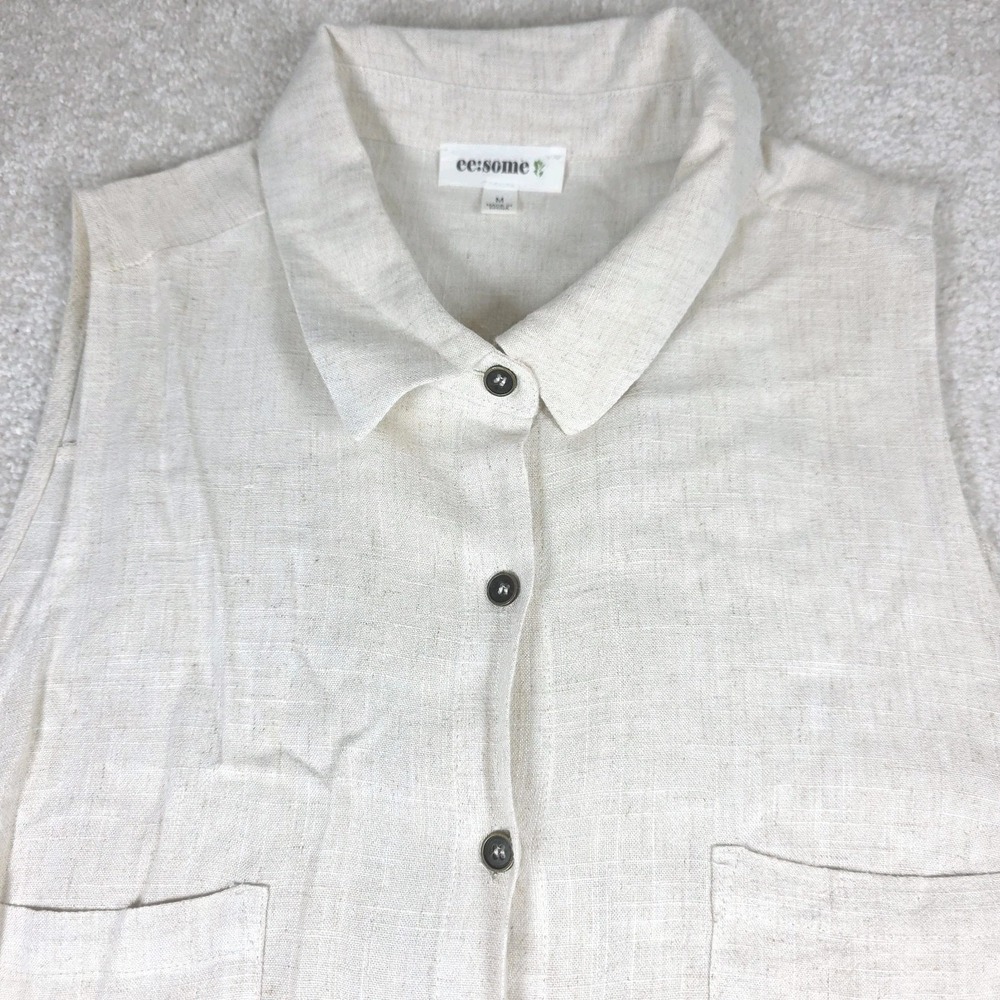 ee:some Shirt Dress Womens M Beige Linen Blend Sleeveless Button Front NWOT